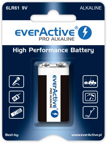 Baterie alkaliczne everActive Pro Alkaline 6LR61 9V - blister 1 sztuka