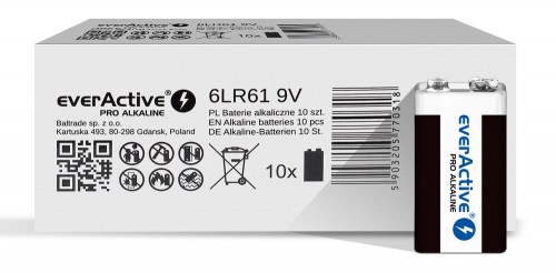 Baterie alkaliczne everActive Pro Alkaline 6LR61 9V - kartonik 10 sztuk