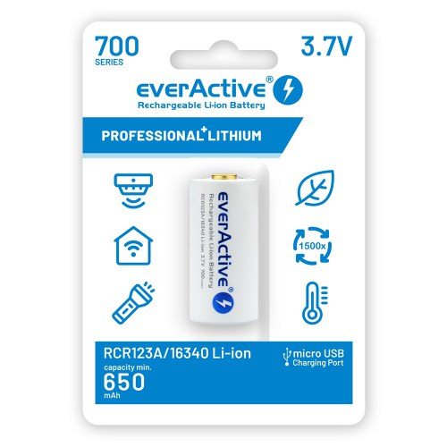 Akumulator everActive 16340 3,7V Li-ion 700mAh micro USB z zabezpieczeniem