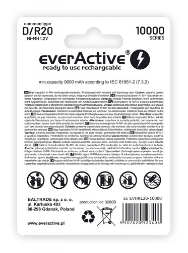 Akumulatorki everActive Ni-MH R20 D 10000 mAh Professional Line