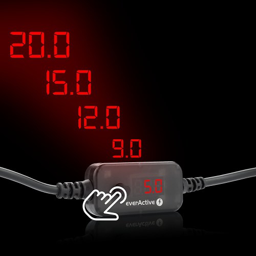 Uniwersalny zasilacz, selektor napięcia USB-C PD - DC 5V, 9V, 12V, 15V, 20V, 10 wtyków, everActive AD-PD65