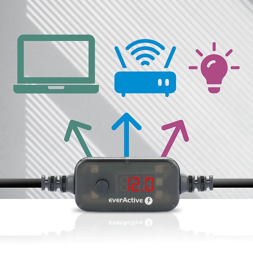 Uniwersalny zasilacz, selektor napięcia USB-C PD - DC 5V, 9V, 12V, 15V, 20V, 10 wtyków, everActive AD-PD65