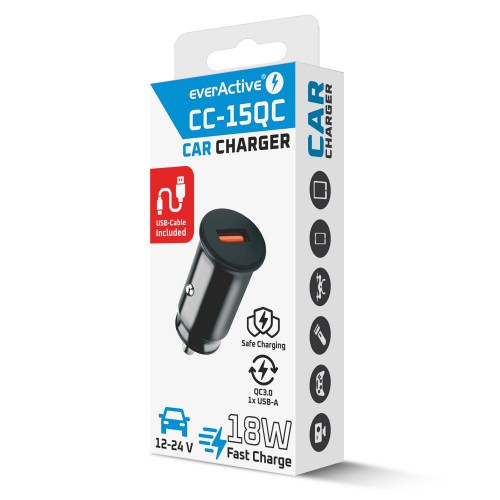Ładowarka samochodowa everActive CC-15QC z kablem USB-C