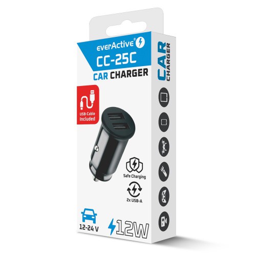 Ładowarka samochodowa everActive CC-25C z kablem USB-C 